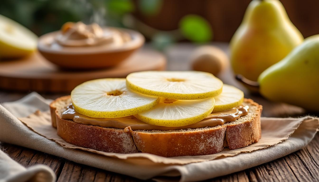 savourez le pain essène aux poires juteuses et noisettes croquantes, une douceur naturelle et gourmande pour un plaisir sain et authentique.
