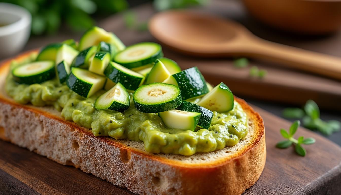 découvrez notre tartine gourmande au guacamole et courgettes bio, un délice sain alliant saveurs fraîches et ingrédients naturels pour un plaisir équilibré.