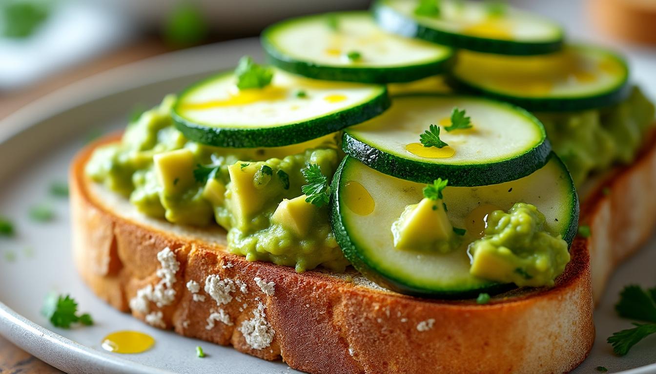 découvrez notre tartine gourmande au guacamole frais et courgettes bio, une recette saine et pleine de saveurs pour un repas équilibré et délicieux.