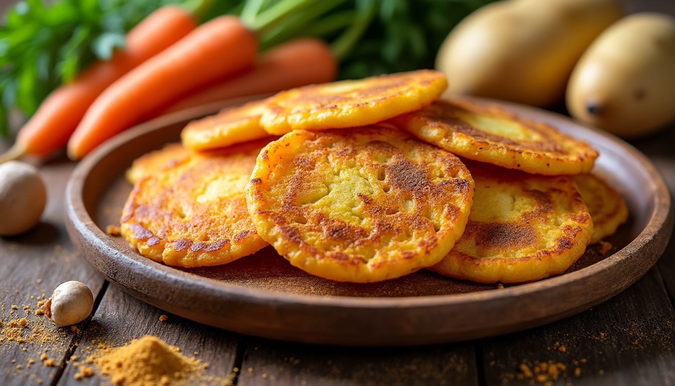 découvrez la recette savoureuse des galettes de pommes de terre et carottes parfumées à la muscade, un délice doré parfait pour régaler vos papilles.