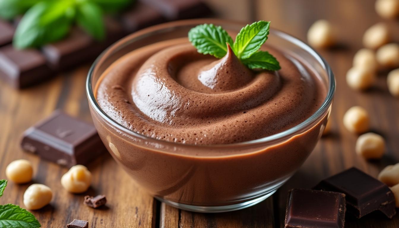 découvrez notre délicieuse mousse au chocolat vegan, légère et onctueuse, préparée à base d'aquafaba pour une texture parfaite sans produits d'origine animale.