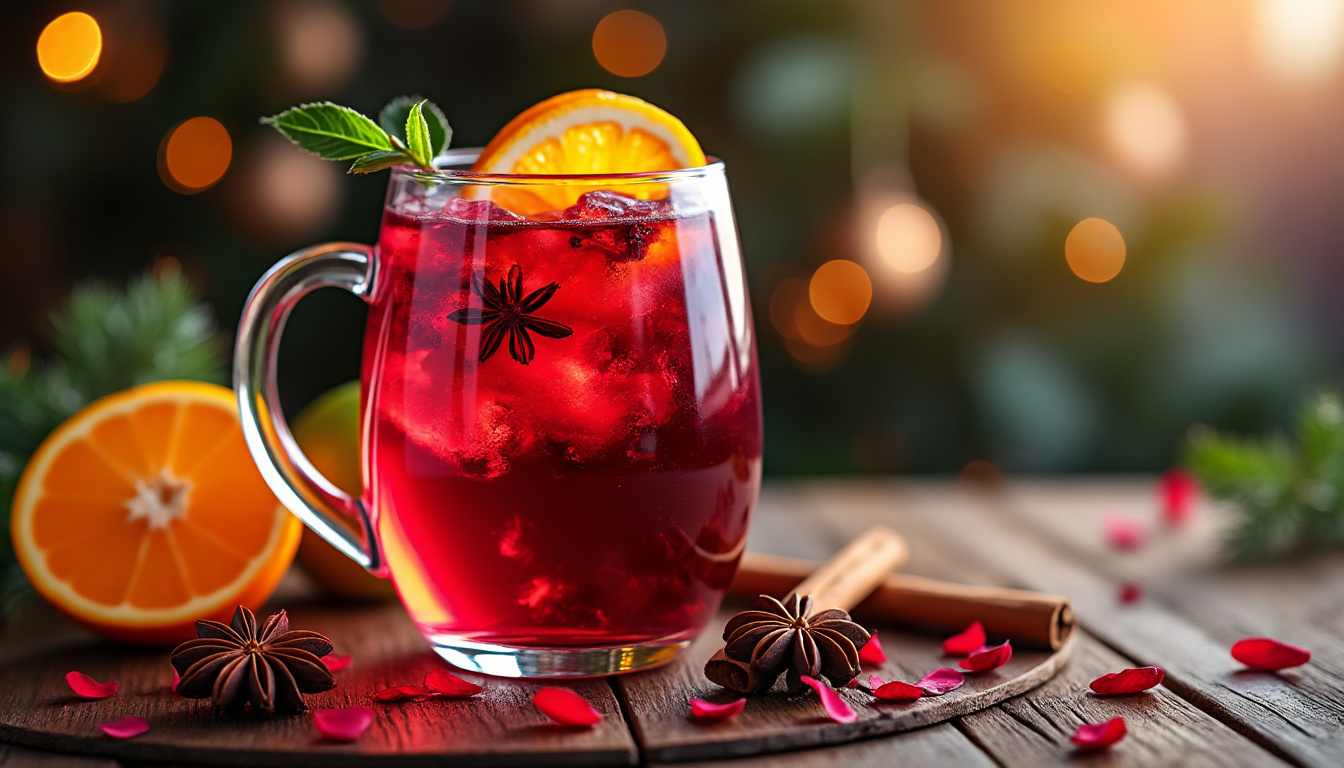 découvrez notre cocktail d'hibiscus inspiré du vin chaud, une boisson chaleureuse et épicée à déguster avec ou sans alcool pour toutes les occasions.