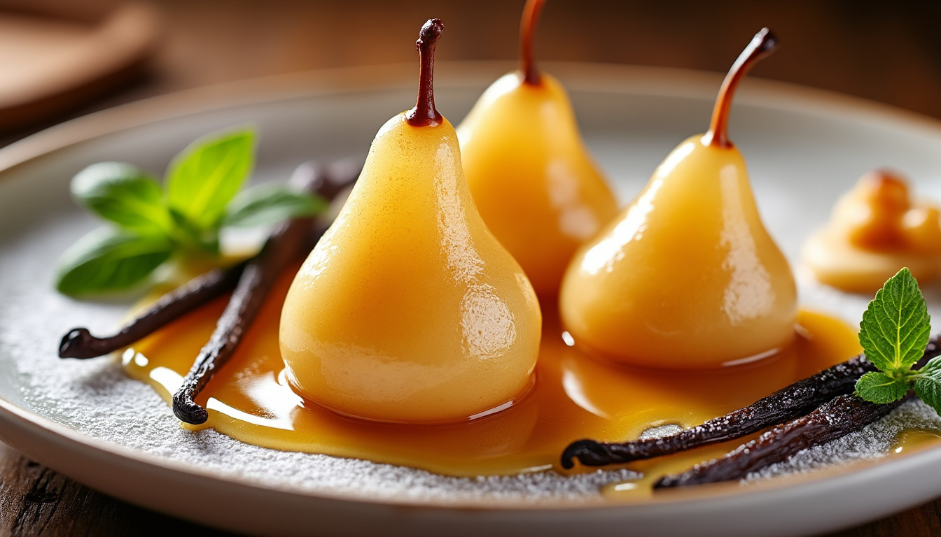savourez un délice de poires fondantes parfumées à la vanille, une recette gourmande et facile à réaliser pour un dessert irrésistible.