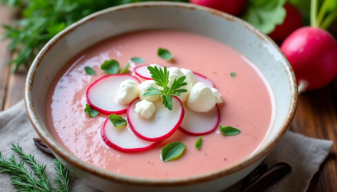 découvrez notre velouté de radis onctueux à la ricotta, une recette délicate et savoureuse parfaite pour une entrée légère et raffinée.