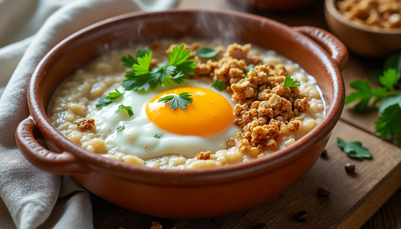 découvrez notre recette gourmande de velouté onctueux aux flocons d'avoine, un porridge salé délicieux et facile à préparer pour un repas réconfortant et sain.