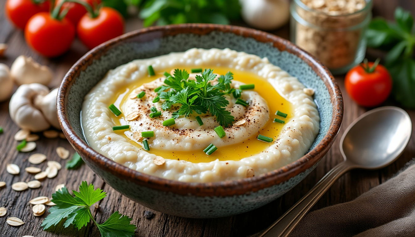 découvrez notre recette gourmande de velouté onctueux aux flocons d'avoine, un porridge salé savoureux et facile à préparer pour un repas réconfortant et nutritif.