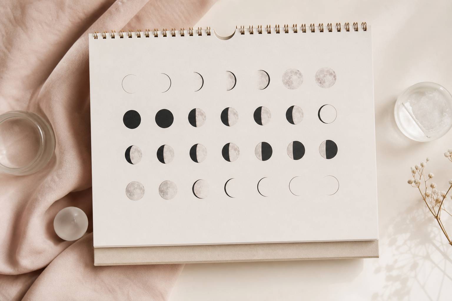 Calendrier phases lunaires design epure minimaliste astronomie