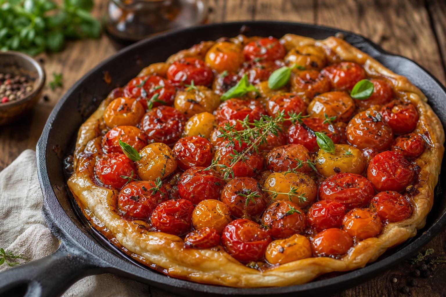 Tatin de tomates cerises caramélisées au vinaigre balsamique, recette gourmande