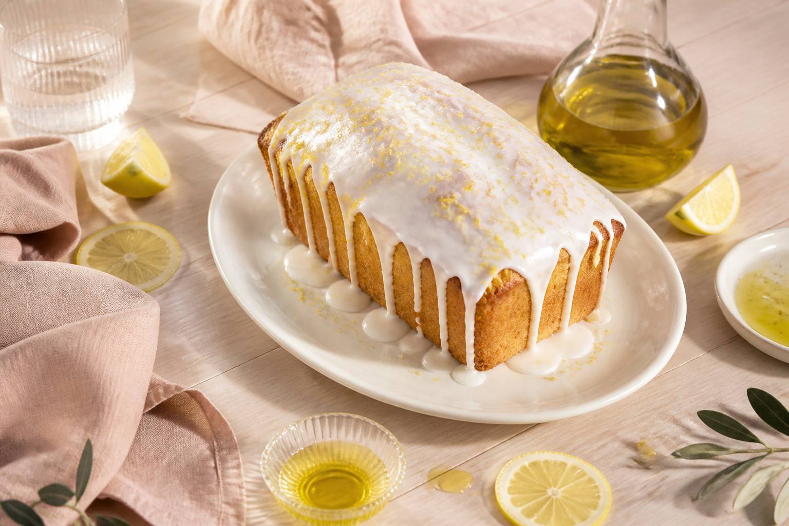 Cake au citron entier avec glaçage et quartiers de citron