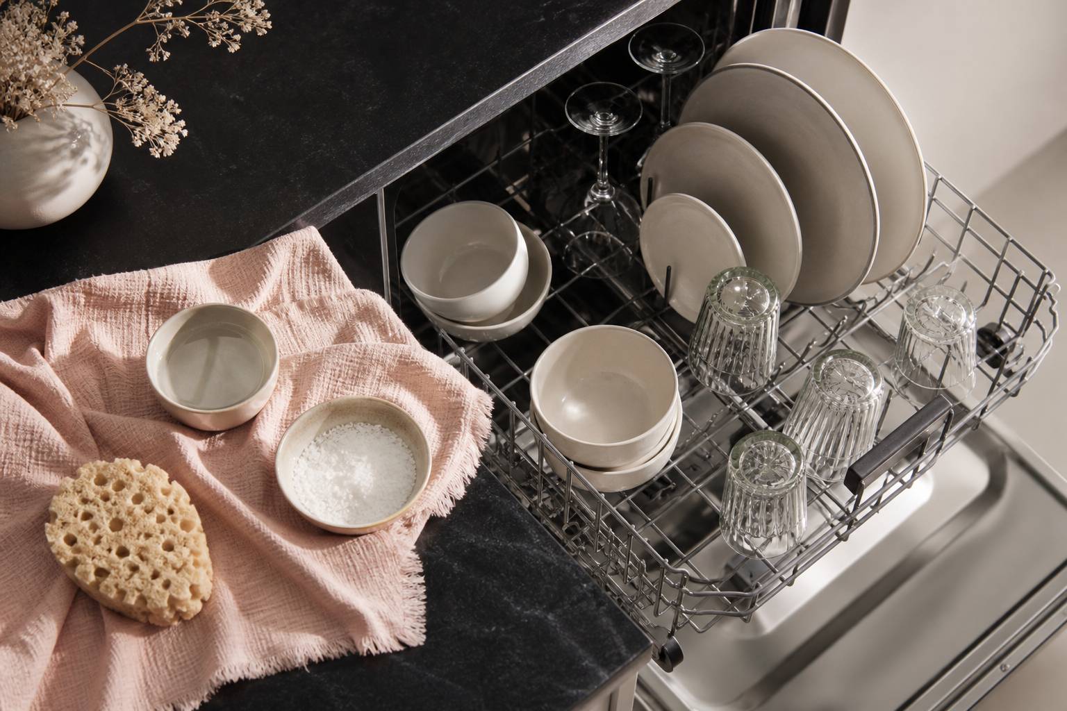 Lave-vaisselle : Astuces efficaces avec vinaigre blanc, acide citrique et bicarbonate de soude pour un