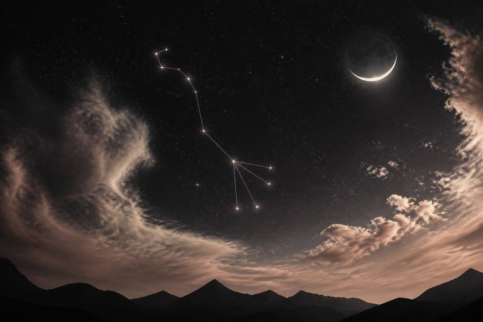 Ciel nocturne étoilé avec la constellation du Scorpion en lignes fines