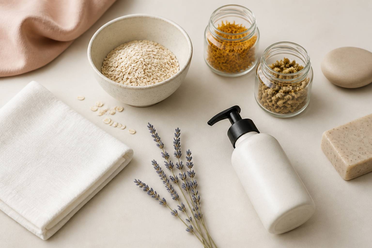 Bol d'avoine colloïdale et plantes séchées pour soins naturels