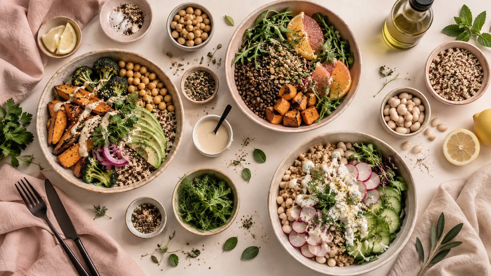 Illustration éditoriale du sujet : Plus de 200 recettes vegan gourmandes : des salades qui nourrissent corps et esprit