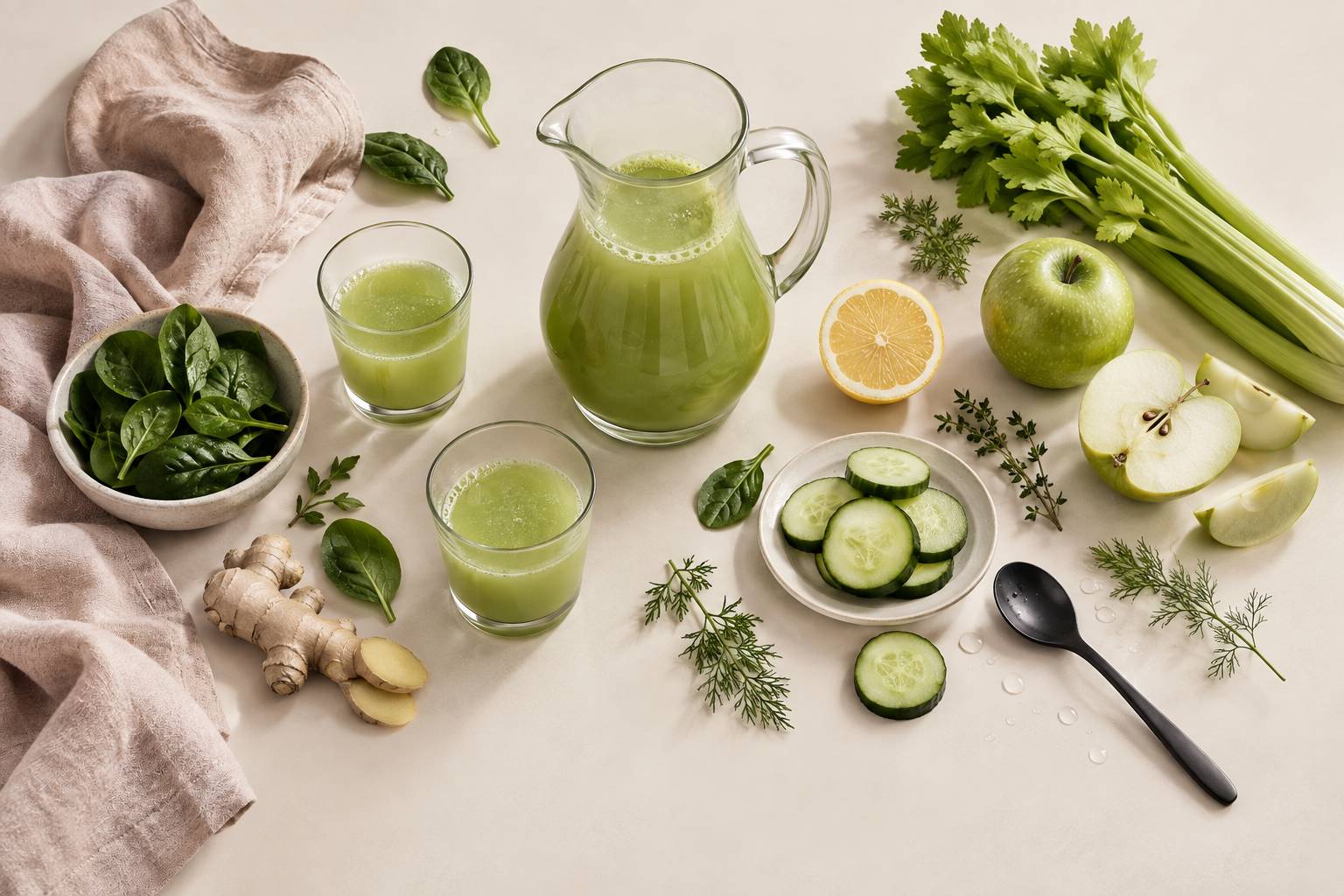 Illustration éditoriale du sujet : Recettes de jus détox pour retrouver légèreté après les fêtes